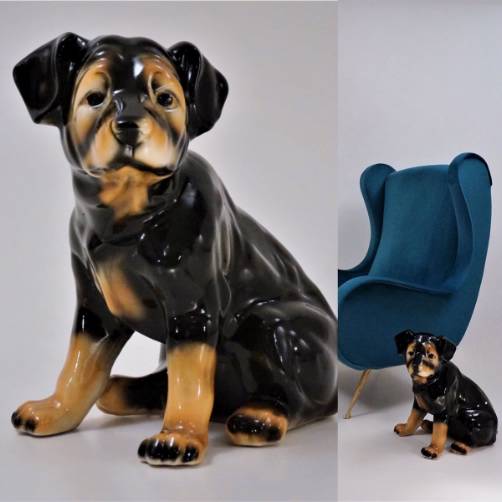 Vintage lifesize ceramic dog, Rottweiler pup, 1980`s, Spanish